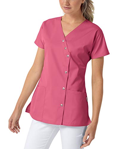 CLINIC DRESS Kasack für Damen V-Ausschnitt Druckknopfleiste für Krankenpflege und Altenpflege 50% Baumwolle 95 Grad Wäsche Rosenholz 38