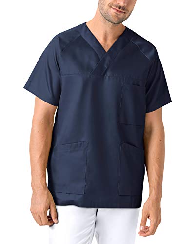 CLINIC DRESS Schlupfkasack - Kasack Herren bunt für Pflege und Altenpflege, Ranglanarm und Brusttasche, 95 Grad Wäsche Navy XL