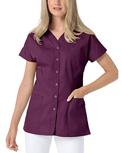 CLINIC DRESS Kasack Damen 1/2 Arm Druckknöpfe mit Brusttasche Seitentaschen Seitenschlitze 95° Wäsche Pflaume L