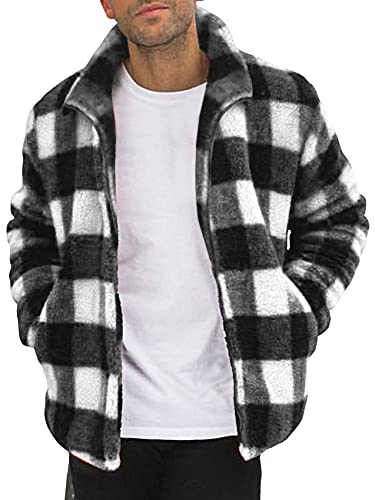 Gemijacka Teddy Fleece Sweatjacke Herren Stehkragen Fleecejacke Herbst Winter Weich Übergangsjacke mit mehrerer Farbe, Weiß, L