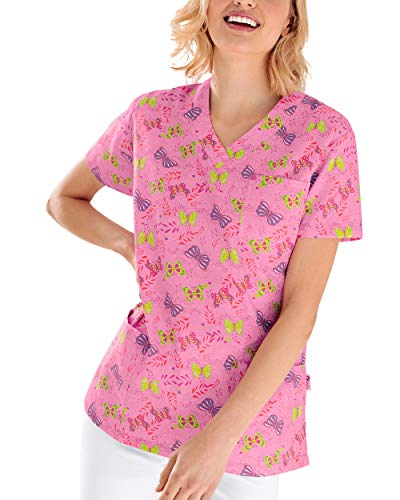 CLINIC DRESS Schlupfkasack Damen-Kasack 1/2 Arm All-Over-Print Schlupfhemd 60 Grad Wäsche Rosy pink/bunt 36