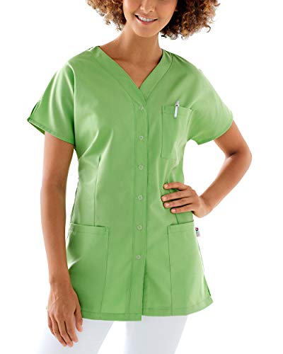 CLINIC DRESS Kasack Damen 1/2 Arm Druckknöpfe mit Brusttasche Seitentaschen Seitenschlitze 95° Wäsche apfelgrün L