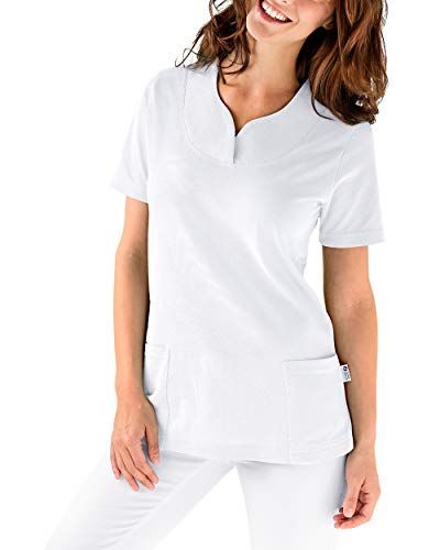 CLINIC DRESS Longshirt - Damen Shirt leicht tailliert 1/2 Arm hinten länger Saum abgerundet 60° Wäsche weiß 46/48