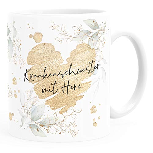 SpecialMe® Kaffee-Tasse [Wunschtext] mit Herz - soziale Berufe, Familie, Freunde kleines Dankeschön Geschenk Danke sagen Krankenschwester weiß Keramik-Tasse