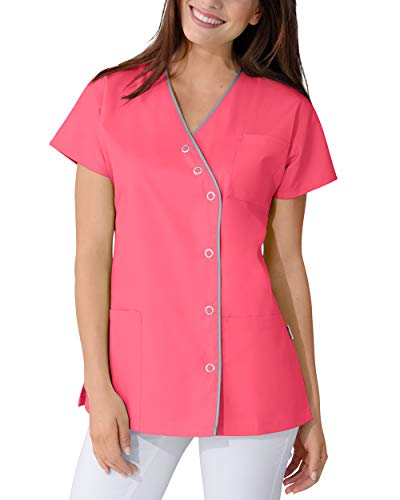 CLINIC DRESS Kasack für Damen Fledermausarm V-Ausschnitt Brusttasche 50% Baumwolle 60° Lipstick/grau 34