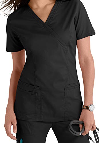 Smart Uniform 1125 Mock Wrap Scrub (XXL, Schwarz [Black])