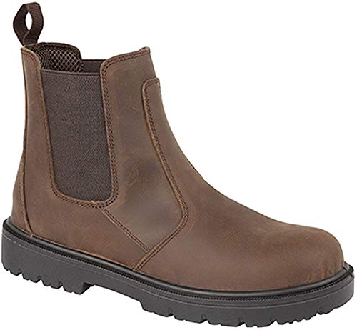 Grafters Herren Sicherheitsstiefel mit elastischen Einsätzen, gewachstes Leder (46 EU) (Braun)