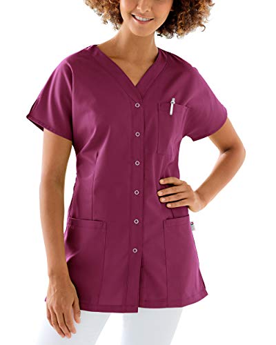 CLINIC DRESS Kasack Damen 1/2 Arm Druckknöpfe mit Brusttasche Seitentaschen Seitenschlitze 95° Wäsche Berry XS