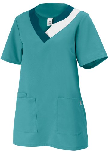 BP 1664-400-77-52n Überzieh-Kasack für Frauen, 1/2 Ärmel, V-Ausschnitt mit farbigem Rand, 215,00 g/m² Stoffmischung, Benzin ,52n