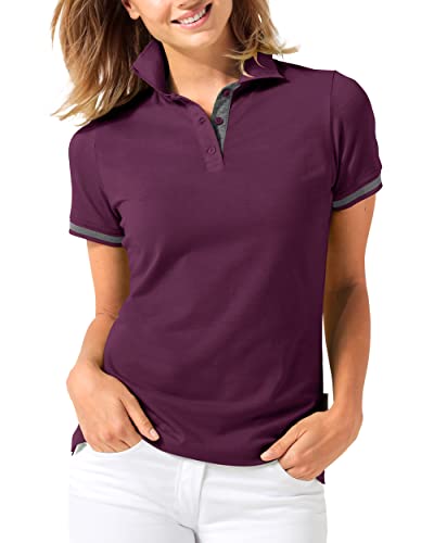 CLINIC DRESS Shirt Polo Damen 1/2 Arm - leicht tailliert Polokragen 95% Baumwolle, für Krankenschwestern, Ärzte und Pflegepersonal Pflaume/dunkelgrau Melange 46/48