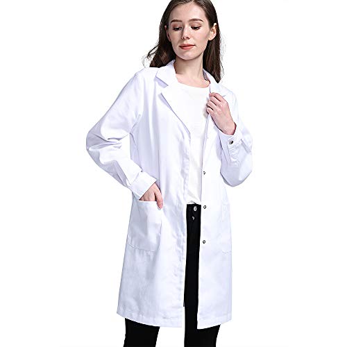 Icertag Kittel,Laborkittel, Arztkittel, Arztkittel für Frauen, Weißer Mantel für Damen, Geeignet für Studenten, Wissenschaftslabor, Krankenschwester, Cosplay, Baumwollkittel