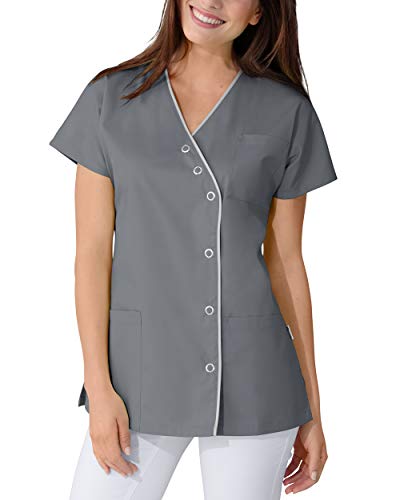 CLINIC DRESS Kasack für Damen Fledermausarm V-Ausschnitt Brusttasche 50% Baumwolle 60° steingrau/grau 46