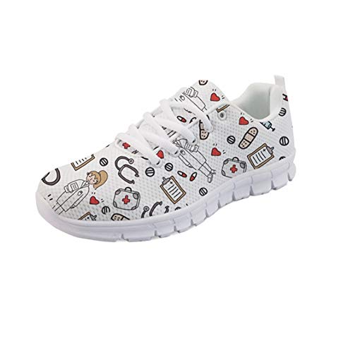 Showudesigns Damen Sportschuhe Laufschuhe rutschfeste Sneaker Turnschuhe Walkingschuhe Pille Weiß 38