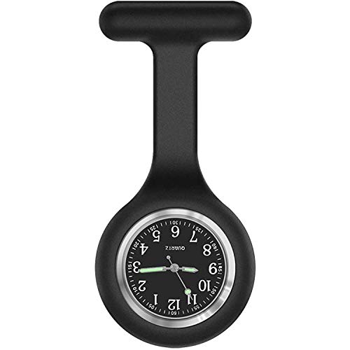 ForeverCover Schwesternuhr Ansteckuhr fob, für Health Care Arbeite, Glow Pointer im Dunkeln,Silikonband mit Pin/Clip,Analog-digital,Quarzwerk (schwarz)