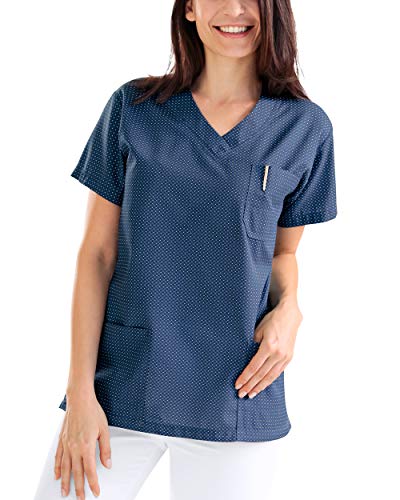 CLINIC DRESS Schlupfkasack Damen-Kasack 1/2 Arm All-Over-Print Schlupfhemd 60 Grad Wäsche Navy/Petrolblau 48