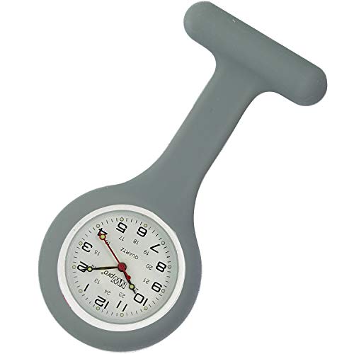 NW-pro - Pin-on Silikon Krankenschwesteruhr - Sweeping Zeiger - weißes Zifferblatt, grau, Quarz-Uhrwerk