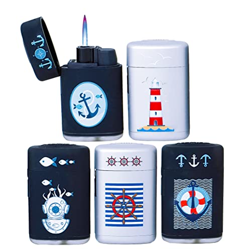 Jetflame Feuerzeug mit Deckel und maritimen Motiven nachfüllbar 5er Pack