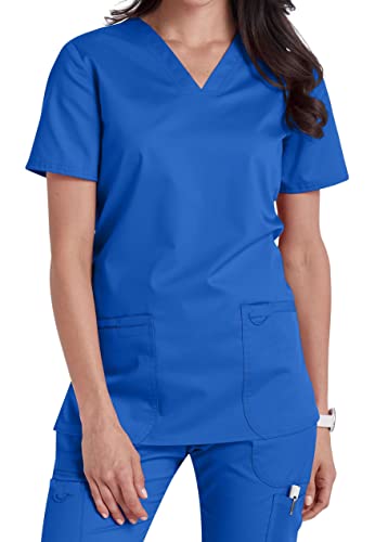V-Neck Top with Badge Loop (L [42-45], Blau [Blue])