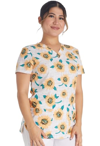 Dickies EDS DK717 Damen-Schlupfkasack, V-Ausschnitt, Aufdruck, Sunflower Power, Mittel