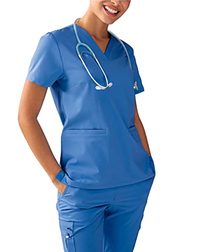 CLINIC DRESS Schlupfkasack I kaere I Damen-Kasack Pflege Arbeitskleidung I V-Ausschnitt Kurzarm Bunt I blau S