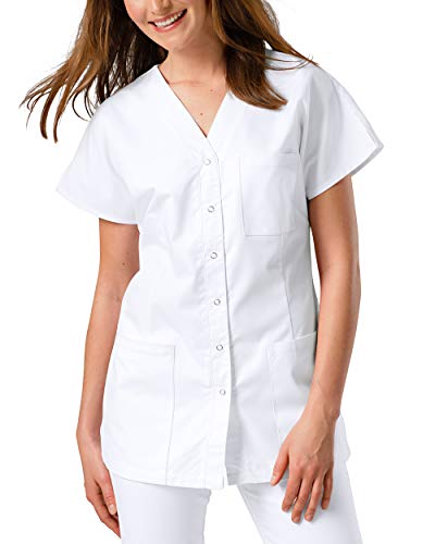 CLINIC DRESS Kasack Damen 1/2 Arm Druckknöpfe mit Brusttasche Seitentaschen Seitenschlitze 95° Wäsche weiß 3XL
