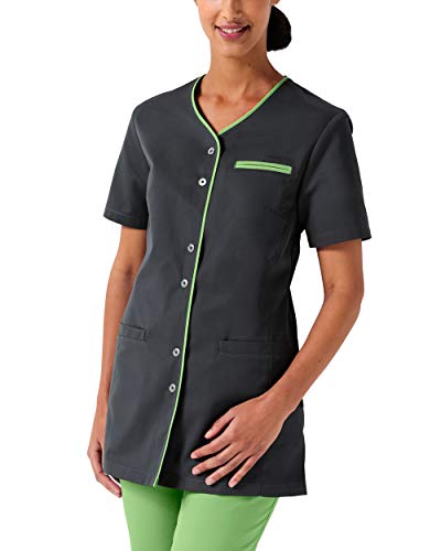 CLINIC DRESS Kasack Damen-Kasack 1/2 Arm V-Ausschnitt mit Brusttasche und 2 Seitentaschen 60 Grad waschbar anthrazit/apfelgrün 50
