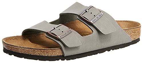 Birkenstock Unisex Arizona Birko-Flor Nubukleder Weit Pantoletten, Grau (Stone), 45 EU