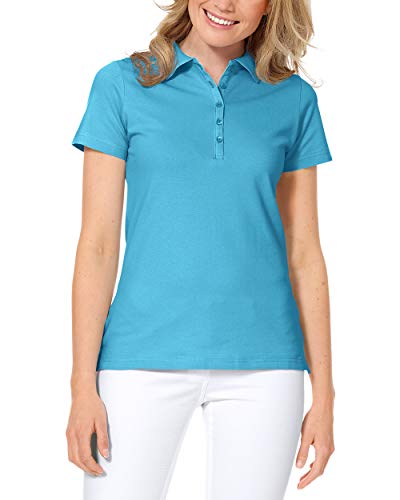 CLINIC DRESS Shirt Poloshirt für Damen - Kurzarm Stretch mit 96% Baumwolle für Krankenschwestern, Ärztinnen und Pflegepersonal türkis 38/40