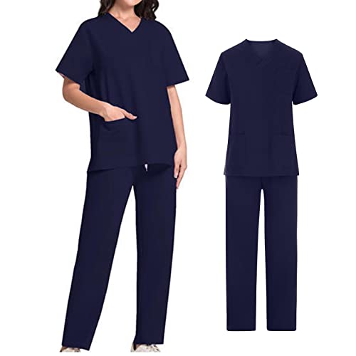 Unisex medizinische uniform Set mit Kasack und Hose, Medical Schrubb-Set, Pflege Berufsbekleidung Unisex-Schrubb-Set - Medizinische Uniform Herren Damen Kasacks Arbeitshose Pflege Schlupfkasack