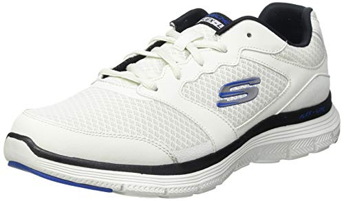 Skechers Herren Flex Advantage 4.0 Sneaker, White Leather Mesh Black Pu Trim, 43 EU