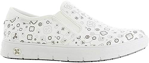 Oxypas Neu Fashion Berufsschuh komfortabeler Sneaker Nadine aus Leder antistatisch (ESD) in vielen Farben (38, weiß-geblümt (MUG))