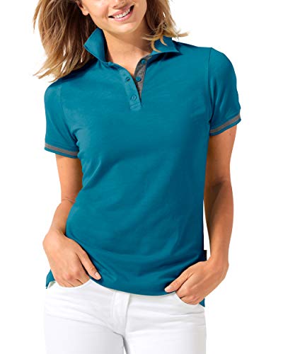CLINIC DRESS Shirt Polo Damen 1/2 Arm - leicht tailliert Polokragen 95% Baumwolle, für Krankenschwestern, Ärzte und Pflegepersonal Petrol/dunkelgrau Melange 46/48