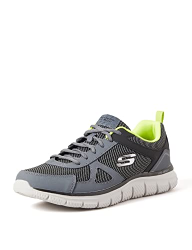Skechers Herren Track BUCOLO Sneaker, Charcoal & Black Leather/Mesh/Lime Trim, 43 EU