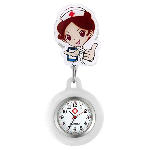 Avaner Krankenschwesteruhr Cartoon Taschenuhr mit Clip Silikon Schwesteruhr Kitteluhr FOB Uhr Pflegeruhr Anlog Quarzuhr für Arzt Doktor Krankenschwester Medical
