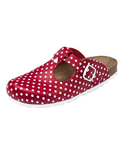 CLINIC DRESS Clog - Clogs Damen bunt. Schuhe für Krankenschwestern, Ärzte oder Pflegekräfte rot/weiß, gepunktet, Polka Dots 38