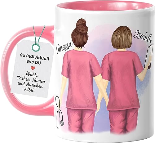 Personalisierte Krankenschwester Kolleginnen Tasse, individuelles und persönliches Geschenk für Kolleginnen und Freundinnen, Kaffeetasse | Teetasse mit Namen und Spruch, 330 ml (Rosa)