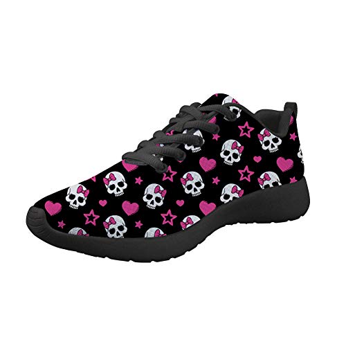 Showudesigns Damen-Sneaker für Teenager, Mädchen, Laufschuhe, Sportschuhe, Outdoor, Walking, flache Schuhe, - totenkopf - Größe: 39 EU