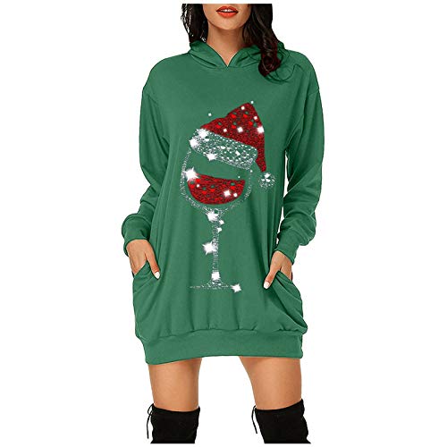 Weihnachts Kleid Damen Hoodie Kleid Damen Mit Kapuze Kleid Locker Damen Weihnachtsfrauen Hüfttasche Hoodie Drucktasche Hoodie Mode Kleid Mode Damenbluse Shirt Schulterfrei Damen​