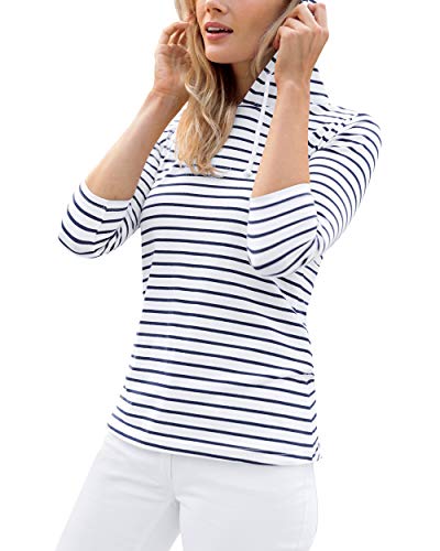CLINIC DRESS Shirt Damenshirt 3/4 Arm Kapuze mit Kordel 95% Baumwolle Stretch 60° weiß/Navy XXL
