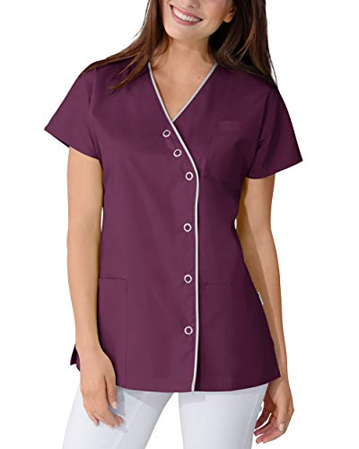CLINIC DRESS Kasack für Damen Fledermausarm V-Ausschnitt Brusttasche 50% Baumwolle 60° Pflaume/grau 40