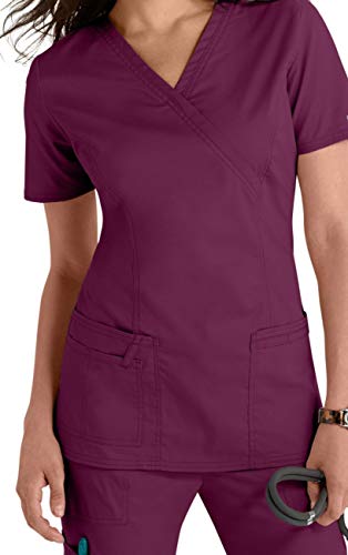 Smart Uniform 1125 Mock Wrap Top (M, Wine)