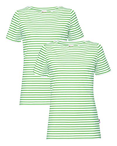 CLINIC DRESS Shirt Damen-Shirt Doppelpack 95% Baumwolle, für Krankenschwestern, Ärztinnen und Pflegepersonal, mit Stretch weiß/apfelgrün M