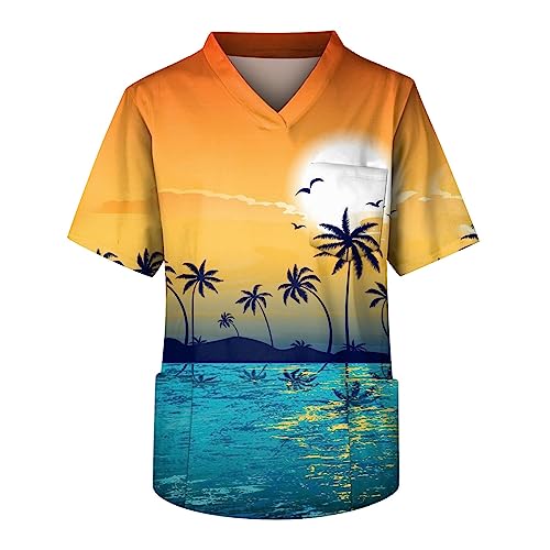 DHYUEN Kasack Herren Pflege Baggy Locker Pflegekasack Arbeitskleidung Männer Mit Brusttasche Krankenhaus Pflegebekleidung Pflegesschlupfkasack Sommer Arbeitskittel Herren Schlupf-Kasack（3-Orange，5XL）