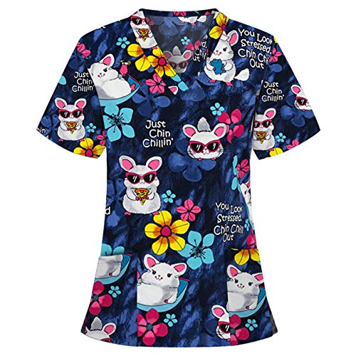 Writtian Kasack Damen Pflege große größen mit Motiv Weihnachten T-Shirt Schlupfkasack mit Taschen Kurzarm V-Ausschnitt Schlupfhemd Berufskleidung Krankenpfleger Uniformen Nurse
