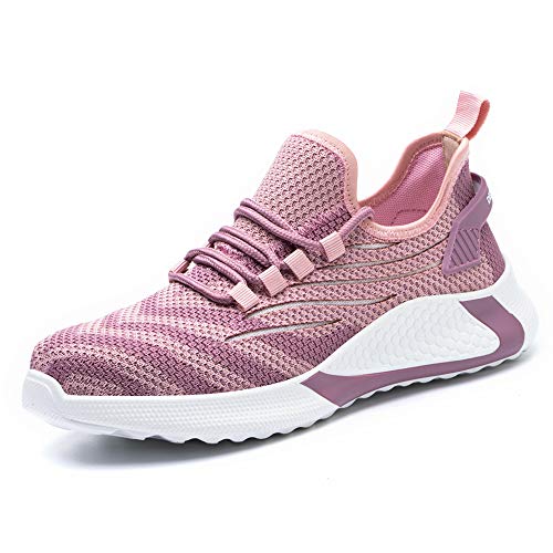 ALOFME Sicherheitsschuhe Herren Damen S3 Leicht Sommer Arbeitsschuhe Schutzschuhe mit Stahlkappe Pink 37