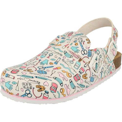Softrelax Damen Schuhe 7420990137 Komfort Clogs Praxis Krankenschwester Weiss/Multi (White/Multi, EU Schuhgrößensystem, Erwachsene, Damen, Numerisch, M, 42)