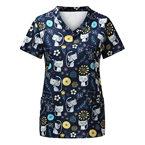 Pflege Kleidung Damen, Kasack Pflege Karikatur Motiv Schlupfkasack Berufskleidung Kurzarm Pflegebekleidung Krankenschwester Bunt Uniformen Schlupfhemd Kittel Kassak