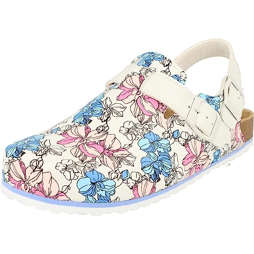 Supersoft Damen Schuhe 276-196 Clogs Eva Pantolette Arzthelfer Ärzte Blumen Weiß (eu_Footwear_Size_System, Adult, Women, Numeric, medium, Numeric_38)