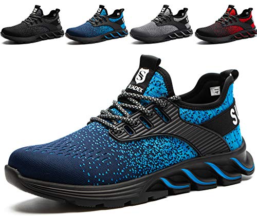 SUADEX Arbeitsschuhe Herren Damen Sicherheitsschuhe Stahlkappenschuhe Sportlich Atmungsaktiv Arbeitsschutzschuhe Schutzschuhe mit Stahlkappen, Blau 45EU