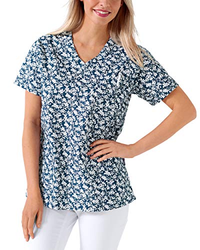 CLINIC DRESS Schlupfkasack Damen-Kasack 1/2 Arm All-Over-Print Schlupfhemd 60 Grad Wäsche weiß/blau/grau 38